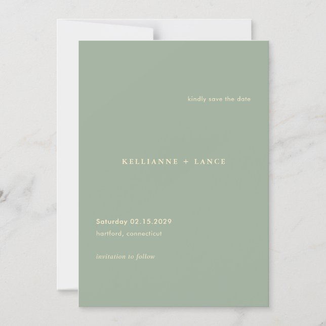 Invitación Magnética Guardar la fecha de boda simple verde salvia moder (Anverso)