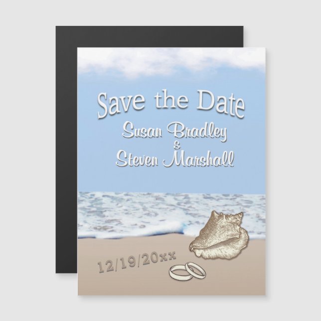 Invitación Magnética Guardar la fecha de la boda de playa (Anverso/Reverso)