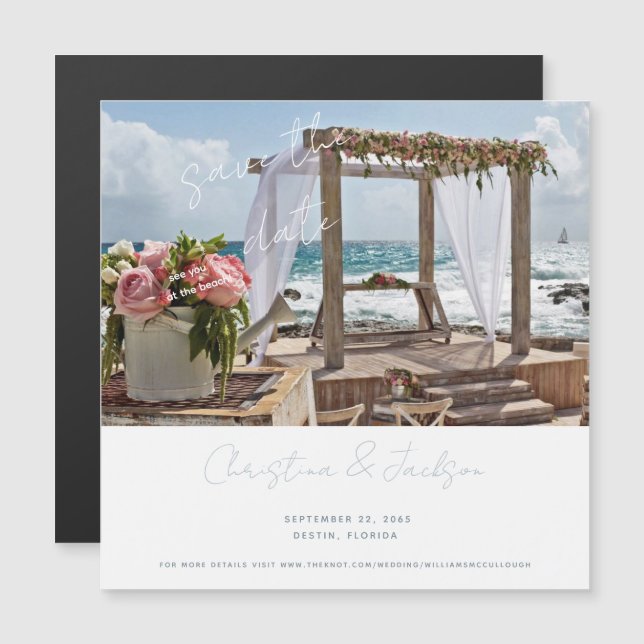 Invitación Magnética Guardar la fecha de la boda en la playa Foto (Anverso/Reverso)