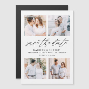 Invitación Magnética Guardar la fecha elegante con 4 fotos para boda