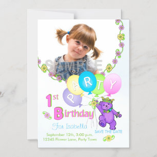 Invitación Magnética Guardar La Fecha Primer Cumpleaños Fiesta Morado O