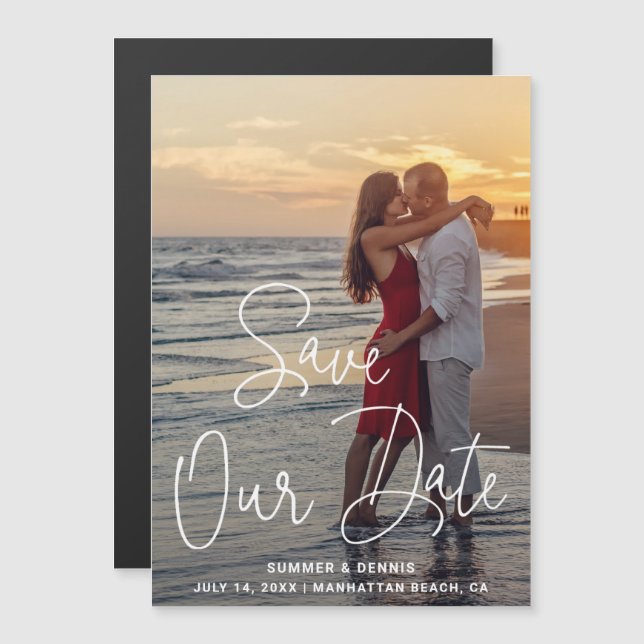 Invitación Magnética Guardar nuestra fecha Elegante Foto de guión Guard (Anverso/Reverso)