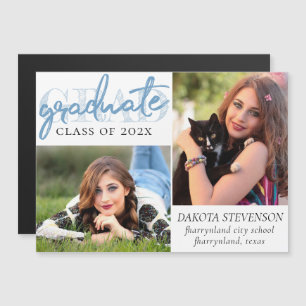 Invitación Magnética Guión azul para graduación   Pincel Guay 2 Photo K