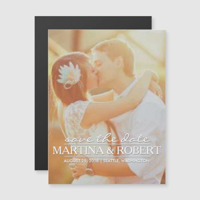 Invitación Magnética Guión blanco manuscrito Guardar la fecha vertical (Anverso/Reverso)