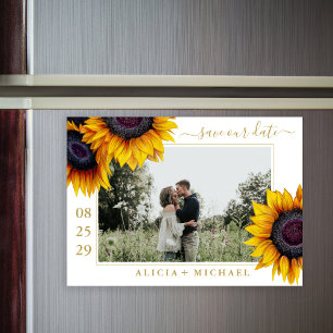 Invitación Magnética Guión de moda de girasoles rusos guardar boda de f
