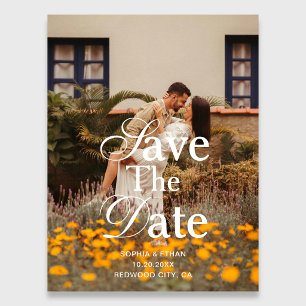 Invitación Magnética Guión Elegante Retro Foto Boda Guardar La Fecha
