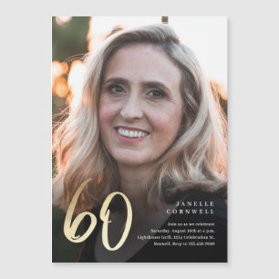 Invitación Magnética Guión minimalista Negro y Oro 60 cumpleaños