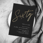 Invitación Magnética Guión mínimo Oro Negro Oro 60 cumpleaños<br><div class="desc">La minimalista y moderna invitación a la fiesta de cumpleaños número 60 incluye un elegante Relieve metalizado de oro falso número manuscrito Sixty y los detalles de su fiesta en el clásico tipo de letra serif en color de fondo negro, una invitación de cumpleaños para adultos simple y elegante, sorprendente...</div>