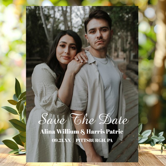 Invitación Magnética Guión Moderno Foto Simple Anuncio de Fecha de Boda (Subido por el creador)