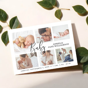 Invitación Magnética Guión simple Collage de fotos de nacimiento del be