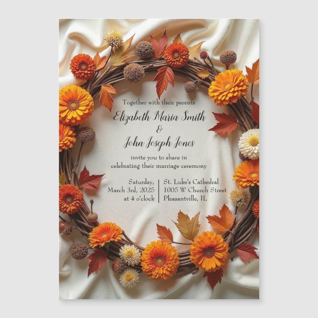 Invitación Magnética Guirnalda Otoñal de Boda (Anverso)