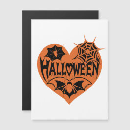 Invitación Magnética Halloween Heart, Orange Heart Shape, Spider Web