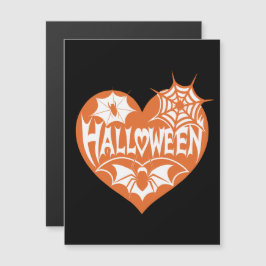 Invitación Magnética Halloween Heart, Orange Heart Shape, Spider Web