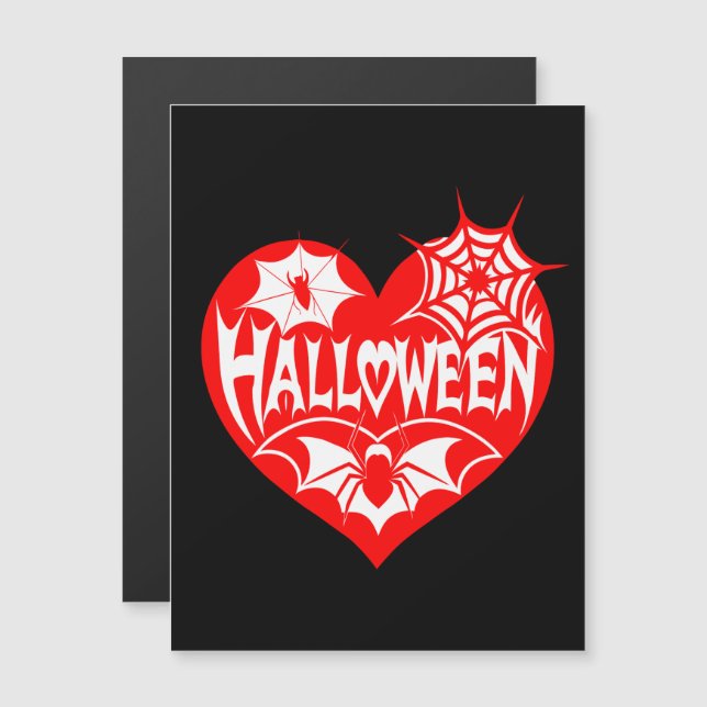 Invitación Magnética Halloween Heart, Red Heart Shape, Spider Web (Anverso/Reverso)