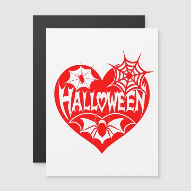 Invitación Magnética Halloween Heart, Red Heart Shape, Spider Web (Anverso/Reverso)
