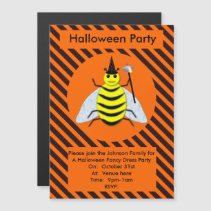 Invitación Magnética Halloween Magic Bee Witch Naranja y Black Stripes