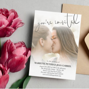 Invitación Magnética Hand Writing You're Invited Photo Wedding