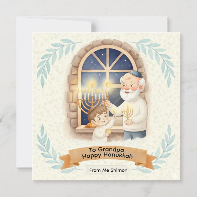 Invitación Magnética Hanukkah Blessing - Grandfather and Child (Anverso)