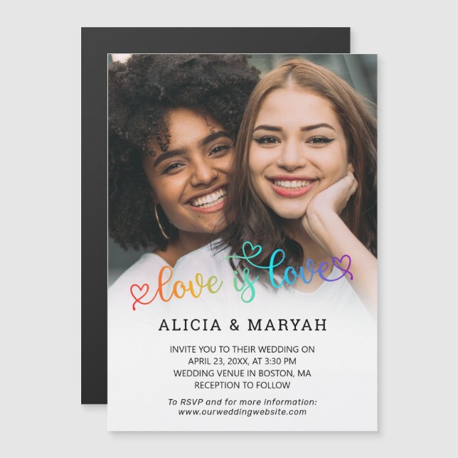 Invitación Magnética Heart Script Love Is Love Big Photo Boda (Anverso/Reverso)
