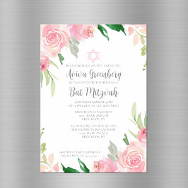 Invitación Magnética Hermosa fiesta de Bat Mitzvah floral rosa