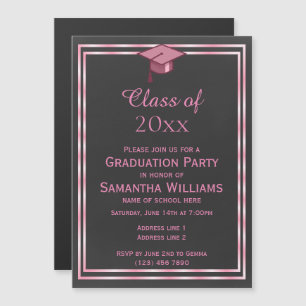 Invitación Magnética Hermosa graduación de mujer con doble marco rosa