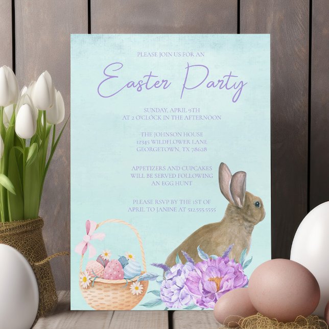 Invitación Magnética Hermoso Conejo Pastel Fiesta Floral de Pascua (Subido por el creador)
