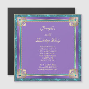 Invitación Magnética Hermoso púrpura y azul turquesa, giro dorado cumpl