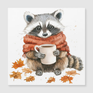 Invitación Magnética Hojas de otoño acogedor mapache de otoño con taza 