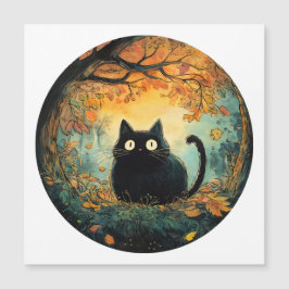 Invitación Magnética Hojas de otoño cojen gato negro de otoño en la mag