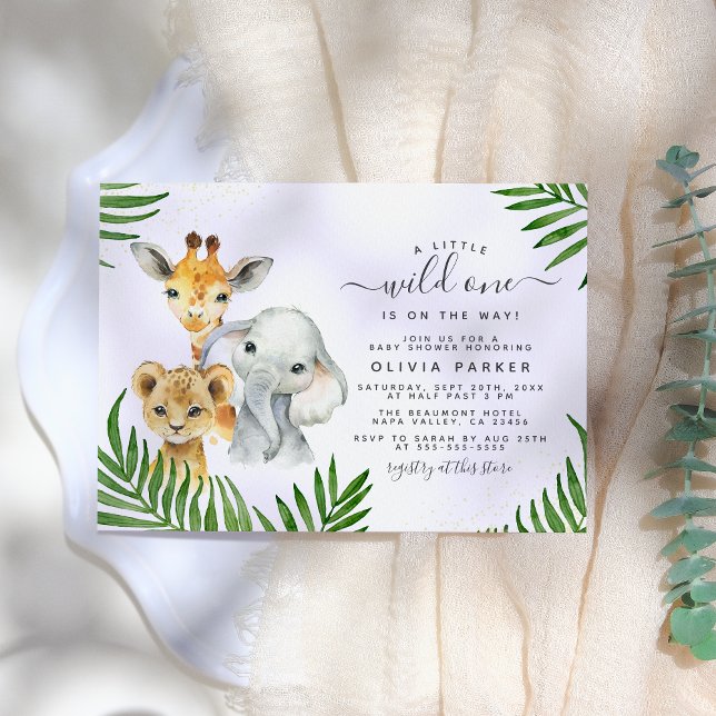 Invitación Magnética Hojas de palma y animales Safari salvajes de un Ba (Subido por el creador)