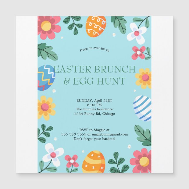 Invitación Magnética Hop sobre el brunch de Pascua Huevo cacerán Bunny  (Anverso)