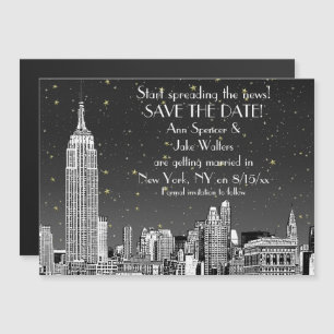 Invitación Magnética Horizonte de NYC 01 Grabado Negro Estrellado Save