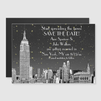 Invitación Magnética Horizonte de NYC 01 Grabado Negro Estrellado Save