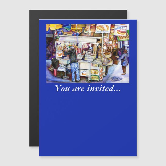 Invitación Magnética Hot Dog God, ciudad de Nueva York (Anverso/Reverso)