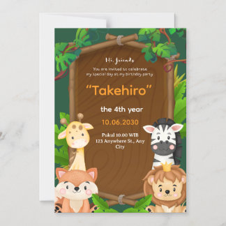 Invitación Magnética Ilustración de animal lindo verde y marrón para ni