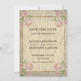 Invitación Magnética Impresión de diccionario de vintage con Rosas Guar