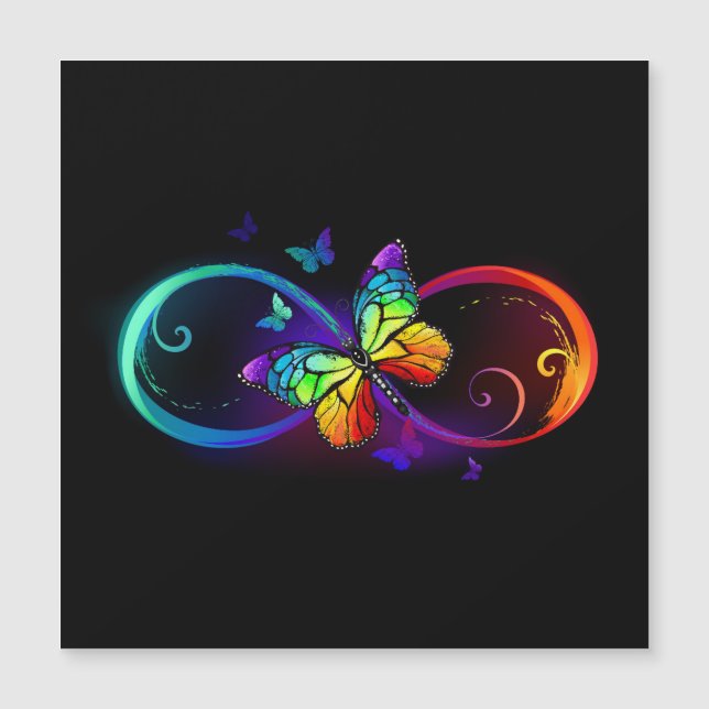 Invitación Magnética Infinidad vibrante con mariposa arco iris sobre ne (Anverso)