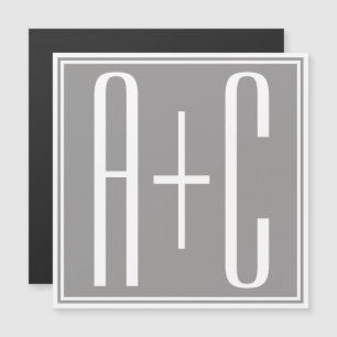 Invitación Magnética Iniciales de parejas editables Blanco y gris