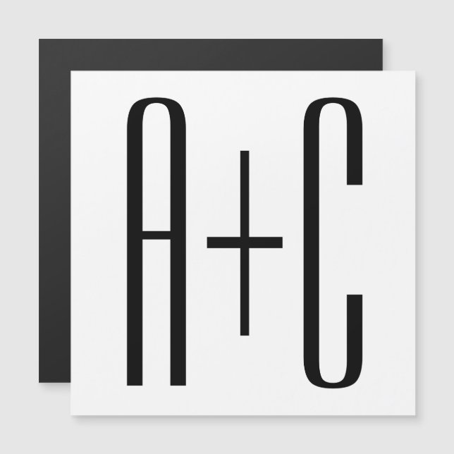 Invitación Magnética Iniciales elegantes de parejas modernas | Blanco y (Anverso/Reverso)