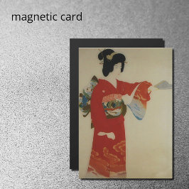 Invitación Magnética Japonesa vintage con kimono rojo