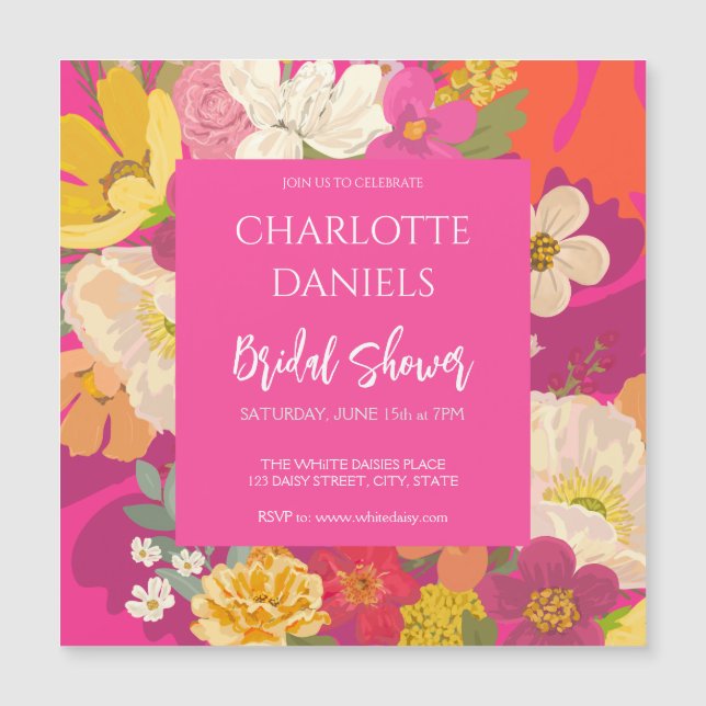 Invitación Magnética Jardín Floral Pink Bridal Shower (Anverso)