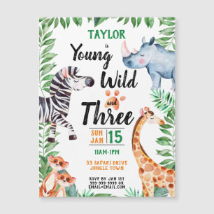 Invitación Magnética Jóvenes salvajes y tres animales de safari cumplen
