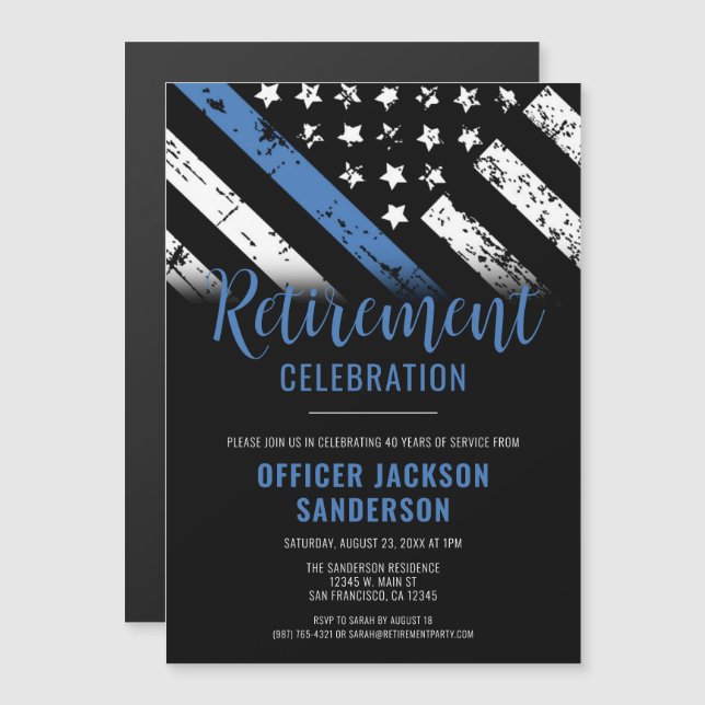 Invitación Magnética Jubilación de la policía de la línea azul delgada (Anverso/Reverso)