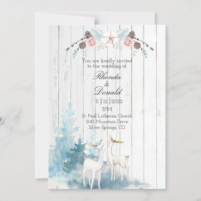 Invitación Magnética La acuarela de invierno de los ciervos en el Boda  (Anverso)