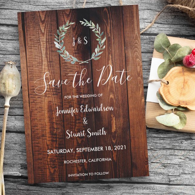 Invitación Magnética La acuarela de madera rústica deja Save the Dates (Subido por el creador)