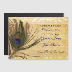 Invitación Magnética La boda de Rustic Peacock Feather salva la fecha