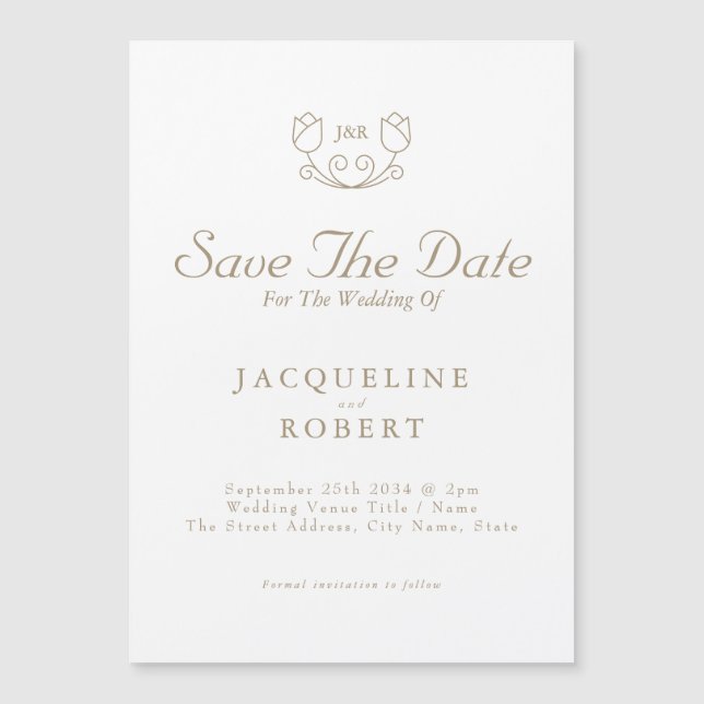 Invitación Magnética La caligrafía de oro Tulip Save The Date Boda (Anverso)