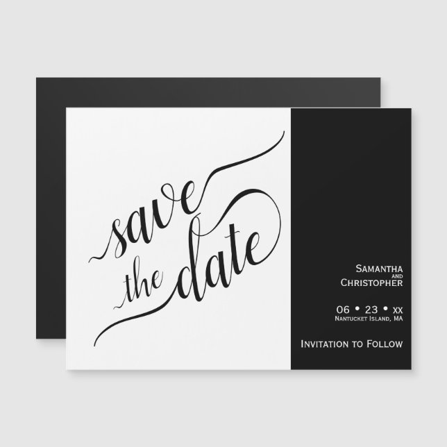 Invitación Magnética La caligrafía moderna La boda blanca salva la fech (Anverso/Reverso)