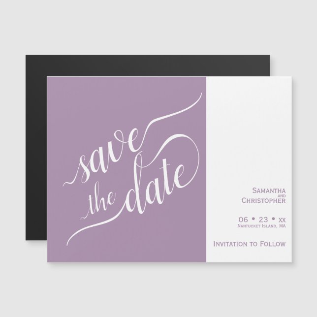 Invitación Magnética La caligrafía moderna La boda de Lavanda Salvar la (Anverso/Reverso)