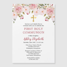 Invitación Magnética La flor color de agua rosa, primera comunión sagra